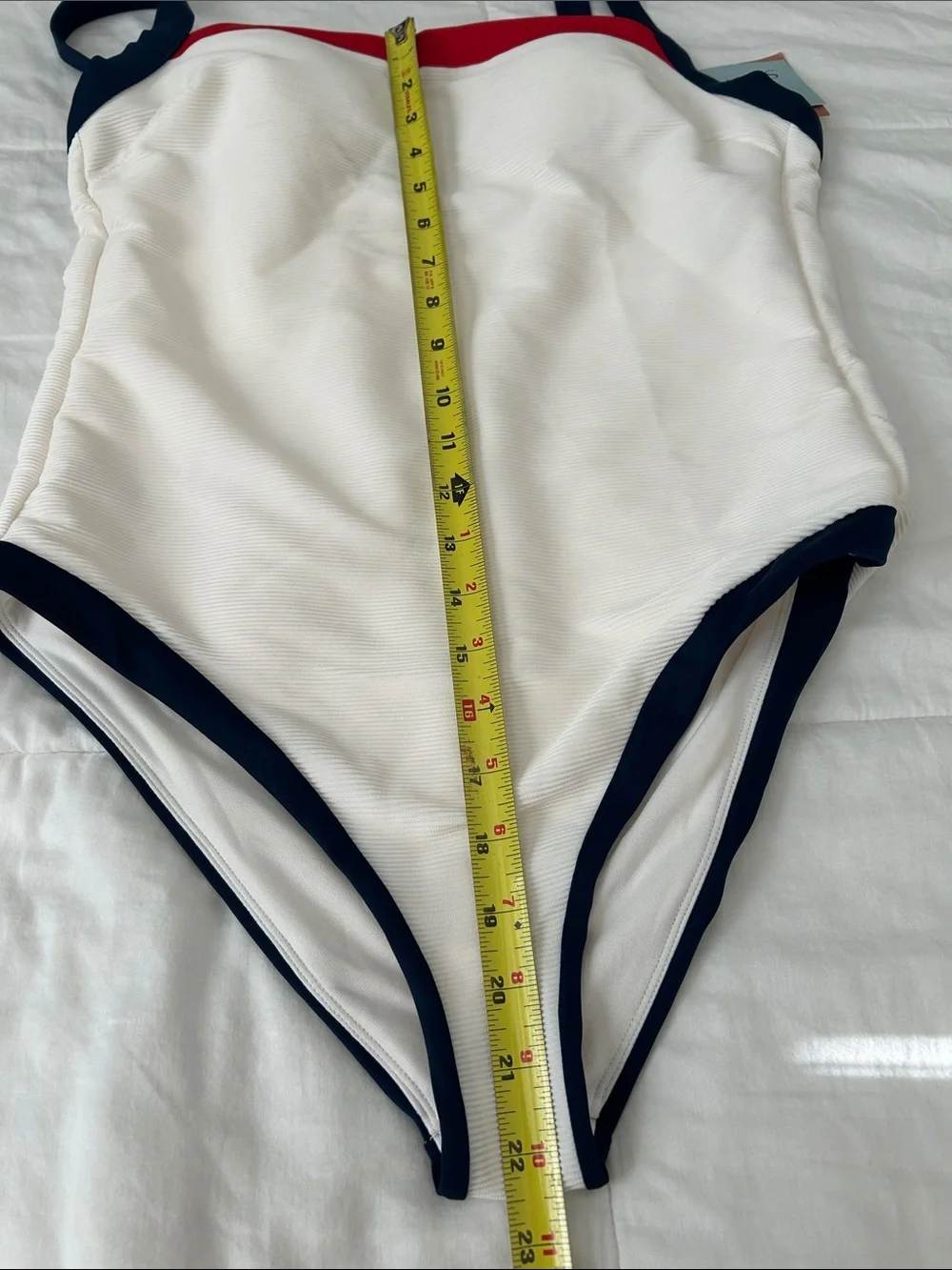 Shade & Shore White One-Piece Swimsuit with Navy Trim and Red Accent, New w/Tag.